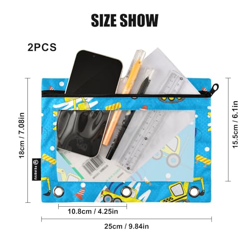 ZAZYXTJ Personalized Truck Car Binder Pencil Pouchs 3 Ring | with Zipper Clear Window Office Organizers bag for School Students Teacher Supplies 2 Pack - color: Car