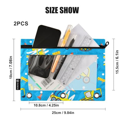 ZAZYXTJ Personalized Truck Car Binder Pencil Pouchs 3 Ring | with Zipper Clear Window Office Organizers bag for School Students Teacher Supplies 2 Pack - color: Car