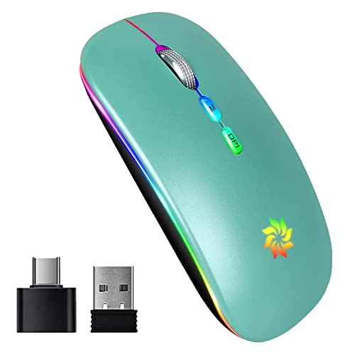 KBCASE Wireless Mouse 2.4G, Lake Blue | LED Backlit Wireless Mouse, Slim Silent Rechargeable Wireless Mouse for Laptop, Computer, MacBook, with USB & Type-c Receiver - color: Lake Blue with LED Backlit