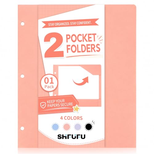 2-Pocket Folder, Heavy Duty Plastic Folder with 3 Hole Punched, Fit for 3 Ring Binder, Letter Size Binder Folder for School Office (Pink,1 Pack) - color: Pink