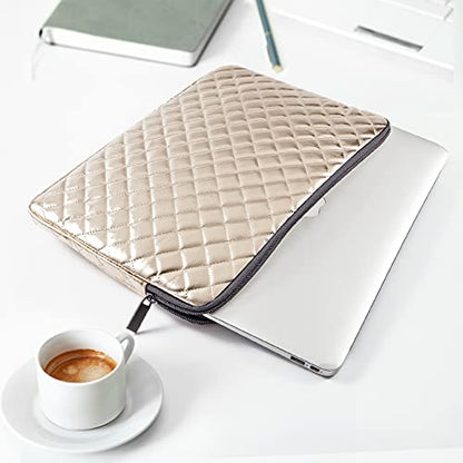 TRIUMPH VISION Puffy Laptop Sleeve Pouch Case Protective Bag Lined Padded | Puffy Laptop Case 11 12 in Quilted Leather Protection Shockproof Cushion Padding Fashion with Pocket Safe Golden - color: Gold Quilted, size: 11-12 Inch