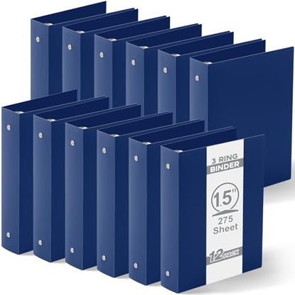 Henoyso 12 Pcs 1.5 Inch Mini 3 Ring Binders Fits 5.5" x 8.5" Paper, Holds(Capacity 350 Sheets), Plastic Flexible Three Round Rings Small Navy Blue A5 Binders Bulk for School, Office Use, Photo Album - color: Navy Blue, size: 1.5 Inch