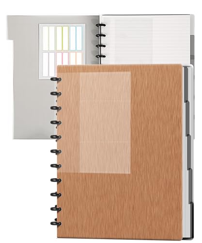 Discbound Notebook Refillable 5 Subject Notebook 8.6" x 12" Customizable Spiral Journal with Removable Pages 120 Disc Planner with Dividers & 12 Tabs for Work Meeting School - color: 2 Rose Gold, size: Large