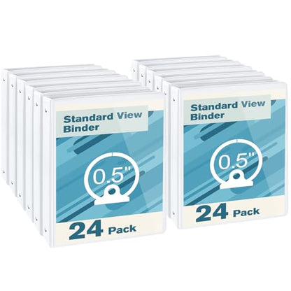 CIXILDTS 0.5-inch Round Ring Binder, Durable 1/2" 3 Ring Binder Fit Letter Size Paper, White, 24-Pack - color: White, size: 0.5", style: 24-Pack