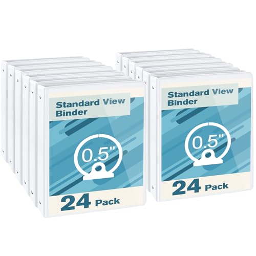 CIXILDTS 0.5-inch Round Ring Binder, Durable 1/2" 3 Ring Binder Fit Letter Size Paper, White, 24-Pack - color: White, size: 0.5", style: 24-Pack