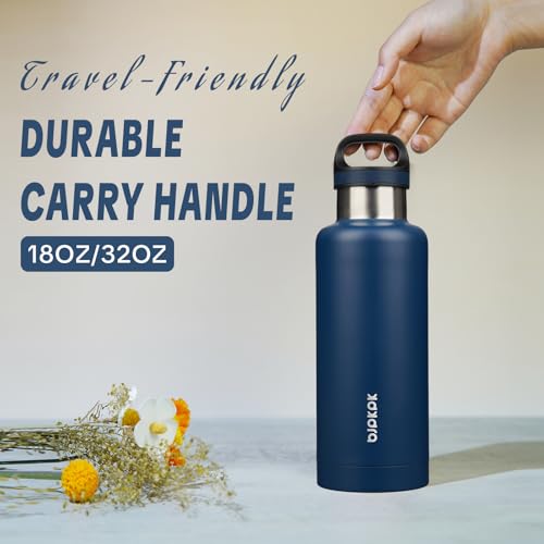 BJPKPK Insulated Water Bottle 32OZ Stainless Steel Water Bottle with Handle Double Walls Vacuum Insulated BPA Free Flask, Drak Blue - color: Drak Blue, size: 32 Ounces