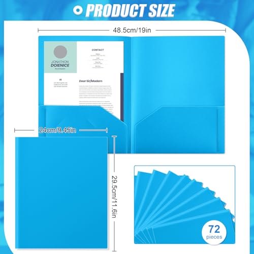 Gueevin 72 Pack Plastic Folder with Pockets, 2 Pocket Folders, Plastic Glossy Folders Fit Letter Size Paper, Heavy Duty Durable File Folder with Business Card for Home Office School (Lake Blue) - color: Lake Blue