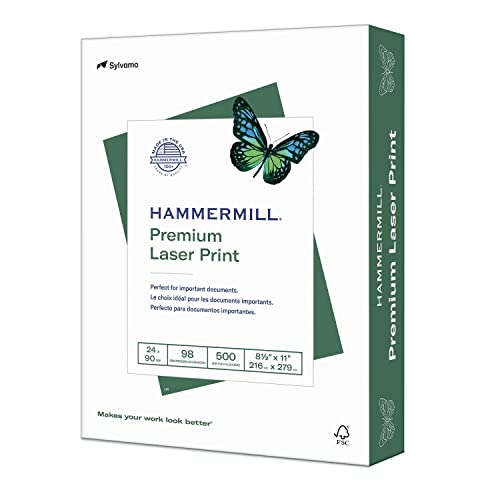 Hammermill Printer Paper, Premium Laser Print 24 lb, 8.5 x 11-1 Ream (500 Sheets) - 98 Bright, Made in the USA, 104604R - size: 1 Ream | 500 Sheets, style: Letter (8.5x11)