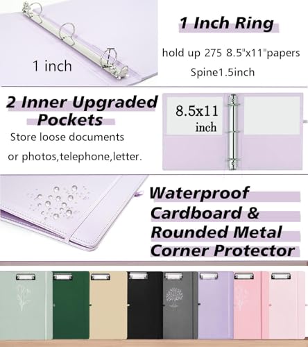 3 Ring Binder, 1 Inch Leather Binders with Clipboards, 5-Tabs Pockets Dividers, 18 Divider Stikers, Plastic Folder, Pen Holder, Three Ring Binder with Pen Holder(Purple, Letter Size) - color: Purple, size: 1in（Letter Size）