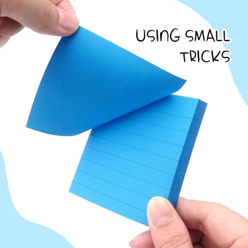 Lined Sticky Notes 3x3 in, Self-Adhesive, 4 Pads, 90 Sheets/Pad (Blue) | Strong Self-Adhesive Backing, Sticks Firmly and Removes Cleanly - color: Blue