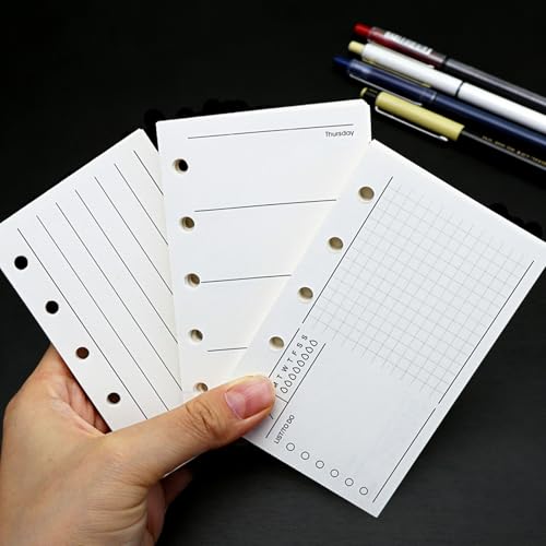 AxeWoodz Clear A8 Binder PP Trifold Binder 5 Rings Loose Leaf Binder Notebook with 120 Sheets A8 Refill Paper (Vertical Lined&to Do List&Weekly Plan) - style: Vertical Lined&To Do List&Weekly Plan