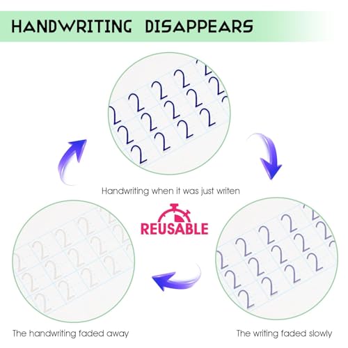 Monking Large Magic Practice Copybook for Kids,Handwriting Grooved Practice Book 6 Pack with Pen Refill English Cursive Calligraphy Reusable Age 3-8 - style: 6 Pack gift set
