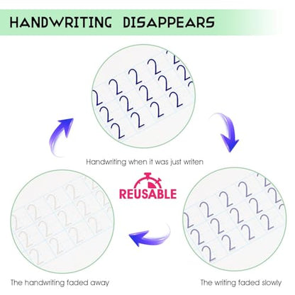 Monking Large Magic Practice Copybook for Kids,Handwriting Grooved Practice Book 6 Pack with Pen Refill English Cursive Calligraphy Reusable Age 3-8 - style: 6 Pack gift set