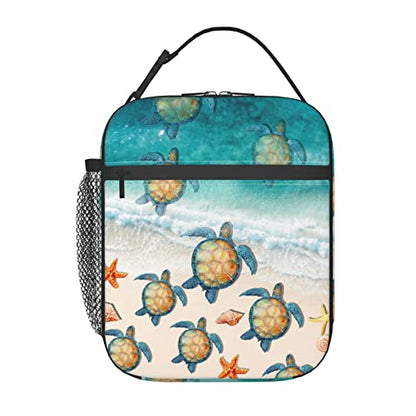 YETTA YANG Sea Turtle Beach Starfish Ocean Portable Lunch Bag Insulated Lunch Box Reusable Totes For Women Men Work Picnic Camping - color: Black8