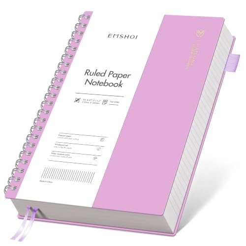 EMSHOI Lined Spiral Journal Notebook, 300 Pages, A4 Size (8.2'' x 11.2'') | College Ruled, 100 GSM Thick Paper, Flexible Plastic Cover, for School, Writing, Work, Office & Journaling (Purple) - color: Purple, size: A4