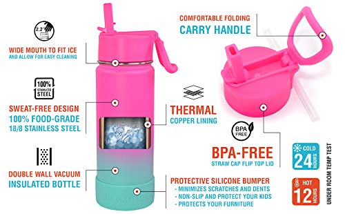 CHILLOUT LIFE 17oz Kids Insulated Stainless Steel Water Bottle with Leak Proof Straw Lid & 144 Stickers - color: Frozen Slushy, style: 17 oz