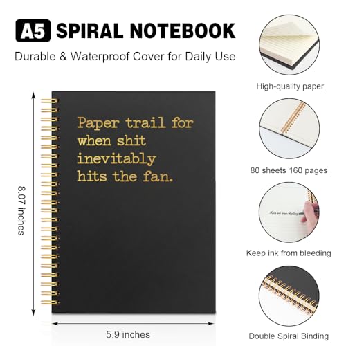 Paper Trail for When Shit Inevitably Hits The Fan Black Golden Horizontal Lined Spiral Notebook, Funny Stress Relief Spiral Notebook Gifts for Coworker Manager Boss, Humor Office Journal - style: Paper Trail