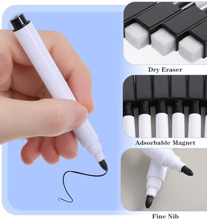 16 Pcs Dry Erase Marker with Eraser, Small Dry Erase Markers for Whiteboard | Black Dry Erase Markers with Erasers, Magnetic Dry Erase Black Markers for Home, Office Supplies