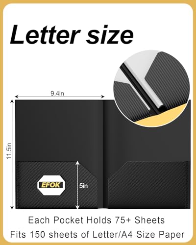 10 Pack Heavy Duty Black Plastic Folders with 2 Pockets, Textured Light Luxury File Folders with Business Card Slot, Letter Size Filing Supplies for Back to School & Office Organization