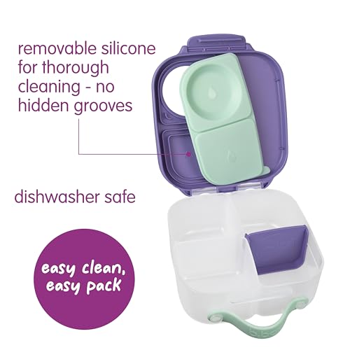 b.box Mini Lunch Box Kids | 4.25 Cup Leak Proof Bento Box for Kids Ages 3+ | 3 Compartment Snack Containers, School Lunch Container, Dishwasher Safe, BPA-Free, PFAS-Free - Lilac Pop - color: Lilac Pop, size: 1-pack