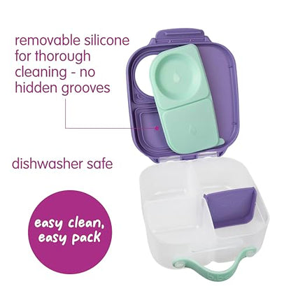 b.box Mini Lunch Box Kids | 4.25 Cup Leak Proof Bento Box for Kids Ages 3+ | 3 Compartment Snack Containers, School Lunch Container, Dishwasher Safe, BPA-Free, PFAS-Free - Lilac Pop - color: Lilac Pop, size: 1-pack