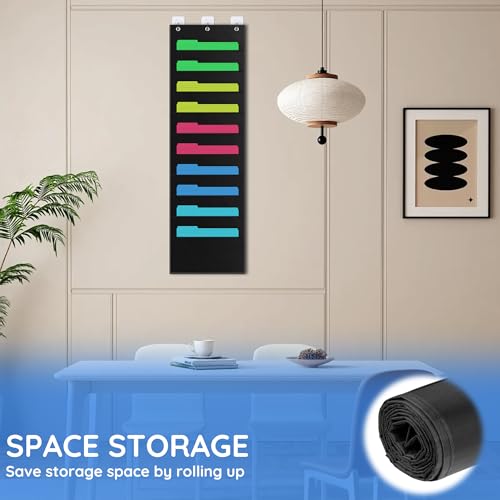 ZKOO 10 Pockets Hanging Wall File Organizer for A4 Size Paper/Legal/Letter Size Document, Sturdy Wall Mail Organizer Black Pocket Chart Great for Classroom, Office, Home Use with 3 Hangers - size: 10 Pocket