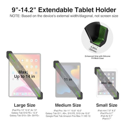 elitehood Diagonal iPad Tripod Stand, 72in Gooseneck Tablet Floor Stand | Quick Lock & Easy Use Diagonal iPad Holder, Heavy Duty Aluminum Tall iPad Stand for Pro 13 11, Mini, Air and 9-13" Tablets - size: 9–13" · Diagonal Clamp
