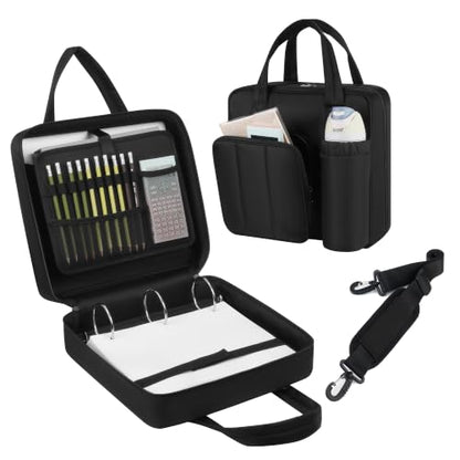 Upgraded Zipper Binder | 3-Inch & 2-Inch O-Rings, 600 Sheet Capacity Trapper Keeper with 13 Inch Laptop Sleeve & Water Bottle Holder, Binder Bag with Multi-Pockets & Shoulder Strap (Black) - color: Black