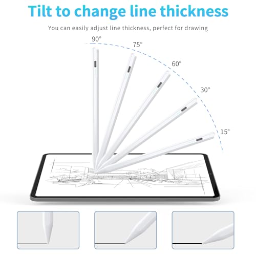 Stylus Pen for iPad 2025-2018 Faster Charge Apple Pencil with Tilt Sensitivity & Palm Rejection & Magnetic Compatible iPad 11/10/9/8/7/6, Pad Air 3/4/5, Pro 12.9"/11", Mini 6/5, M2/M4 White - color: White