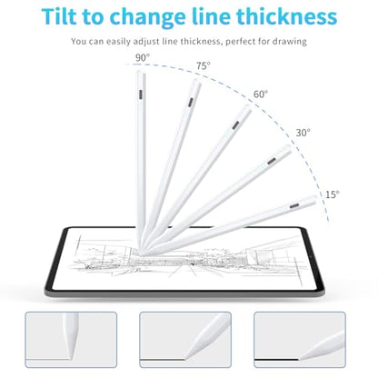 Stylus Pen for iPad 2025-2018 Faster Charge Apple Pencil with Tilt Sensitivity & Palm Rejection & Magnetic Compatible iPad 11/10/9/8/7/6, Pad Air 3/4/5, Pro 12.9"/11", Mini 6/5, M2/M4 White - color: White