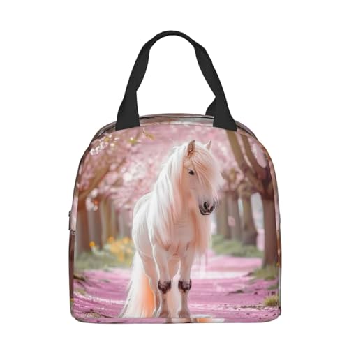 White Horse Lunch Box Insulated Lunch Bags for Kids Boys Girls Reusable Lunch Tote Bags for School Camping Hiking Picnic Beach Travel - color: White Horse
