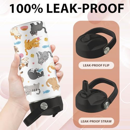 Cat Gifts for Cats Lovers, Cute Water Bottle with Straw Lid, 16 oz Cat Water Bottle, Stainless Steel Insulated Tumbler, Cute Cats Birthday Cups Gifts for Boys Girls - color: Cats