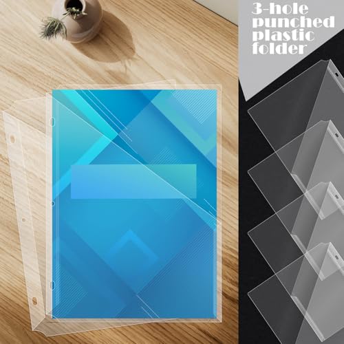OEBSR 30Pack 3 Hole Punch Clear Plastic Document Folders,Organized Up Poly Translucent Slash Slash File Jacket US Letter/ A4 Size 18C(1.8mm),L-Tape Transparent Document Folders Copy Safe Pockets