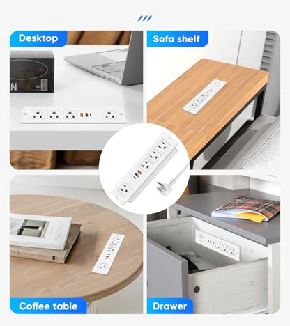 Recessed Power Strip with PD 20W USB-C, Flush Mounted Drawer Outlet, 4 Outlets & 3 USB Ports, Conference Desktop Built in Power Strip, 6FT Extension Cord(White) - size: 6FT, style: 20W-2A1C-White