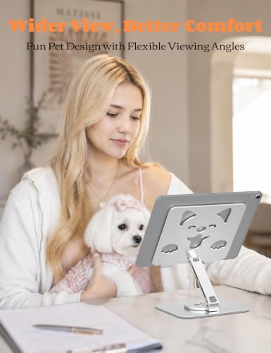 Aoviho Adjustable Tablet Stand for iPad - 360° Rotating Aluminum Desk Holder, Foldable Stable Stand for iPad Pro 12.9/11, Samsung Galaxy Tab, Home Office & Travel, Silver - color: Silver