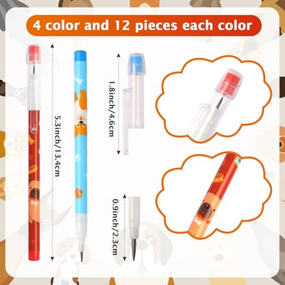 Kolewo4ever 48pcs HB Dog Pencils Kawaii Cute Multipoint Pencil Push Translucent Non Sharpening Stackable Pencils Pop Up Plastic Pencil for Classroom Rewards Carnival Prizes (Dog)