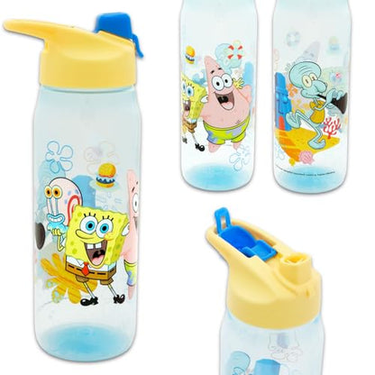 SPONGEBOB SQUAREPANTS Spongebob Water Bottles 3 Pack - Bundle with 3 Reusable Drink Cups for Home, School, Sports, Party Favors Plus Stickers, More | 20 Oz Water Bottles Set