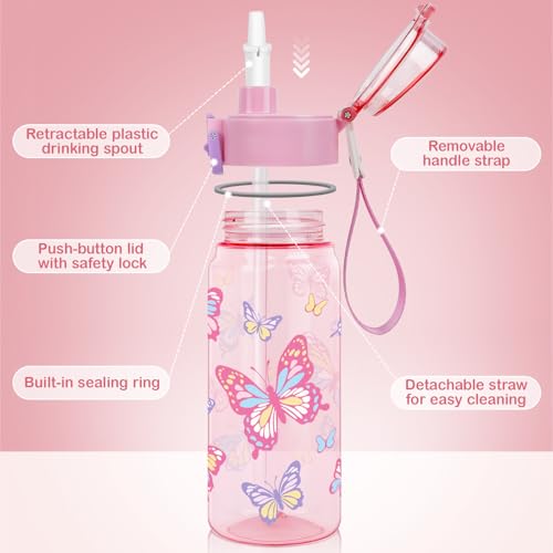 Tritan Kids Water Bottle for School, 18.6 oz Leakproof 2-in-1 Toddler Water Bottle with a Pop-up Detachbale Straw, Dishwasher Safe (Butterfly) - color: Butterfly