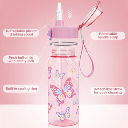 Tritan Kids Water Bottle for School, 18.6 oz Leakproof 2-in-1 Toddler Water Bottle with a Pop-up Detachbale Straw, Dishwasher Safe (Butterfly) - color: Butterfly