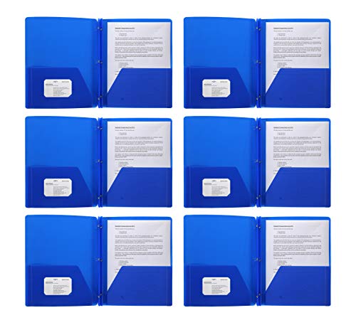 Plastic Pocket Folders, Colored Heavy Duty Durable Poly, 2 Pocket Folder, 3 Prong Fasteners, with Business Card Slot - 11" x 8 1/2" Sheet Size (Blue)