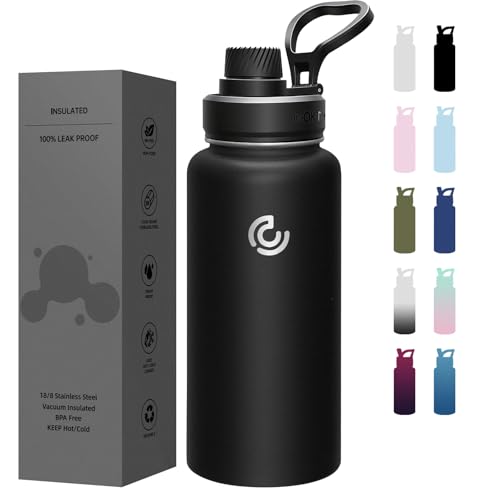 Sports Water Bottle 32oz, Insulated Water Bottle with Handle,Stainless Steel,Simple Modern,Suitable for Travel, School, Boy, Girl(Black) - color: Black, size: 32 Ounces