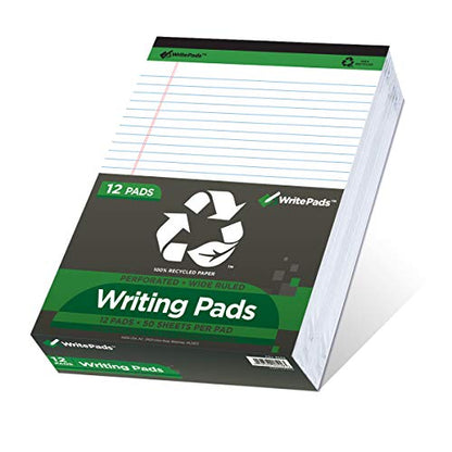 KAISA Legal Note pads 8.5 x 11，12pads 600 Sheets note pads Writing Pads Recycled Paper, Wide Ruled Perforated 50 sheets Premium Thick Paper Hard Back Notepads 8-1/2"x 11-3/4" Writing Tablet Canary For Office Supplies (Pack of 12pc) - color: White 12pad, s