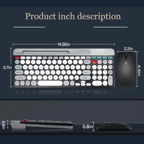 Wireless Keyboard and Mouse Combo with Phone Tablet Holder, Rechargeable Dual-Mode (Bluetooth 5.0 and 3.0 +2.4G) Multi-Device Silent Mouse for Windows, iPad, Tablet, MacOS,iOS,Android (White+Grey) - color: White+Grey