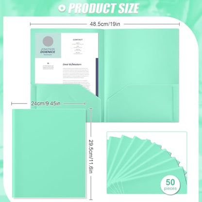 Gueevin 100 Pack Plastic Folder with Pockets, 2 Pocket Folders, Plastic Glossy Folders Fit Letter Size Paper, Heavy Duty Durable File Folder with Business Card for Home Office School (Light Green) - color: Light Green