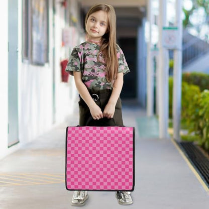 Zipper Binder Bag 3 Ring File Folder Portfolio Organizer Zippered Binder Bags with Strap Fits Laptop Women Men - color: 26-pink Checkered