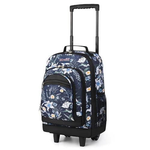 20" 2-in-1 Rolling Backpack,Backpack for Travel w/Wheels | Trolley Suitcase w/Telescopic Handle,Lightweight,Durable, Travel-Friendly, Unisex,2561-20''-Blue Lilies - color: JH-2561-Blue Lilies-20