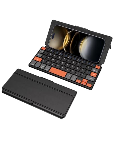 Doohoeek Universal Bluetooth Mini Keyboard, Wireless Compact Keyboard with Orange Navigation Keys & Any-Angle Stand for Android/iOS/Windows, Dual-Device Keypad for Phones/Galaxy Z Fold/iPad mini - color: Orange