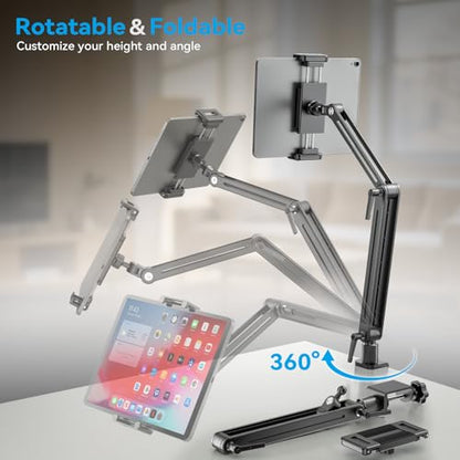 Jakeko Adjustable Portable Monitor Stand 15.6" - 360° Rotating Base Tall Tablet Desk Arm Holder Stand for iPad Air/Pro/Mini Swivel Flexible Clamp Mount Soporte para Tablet/Monitor Portatil/Ereader - size: up to 18.5"