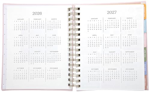 WORLD TRAVELER 2026 Planner Weekly & Monthly Hardcover Spiral Agenda | Hardcover Spiral Lay-Flat Binding, Weekly and Monthly Planning Pages, January to December 2026, 7x8.75 Compact Format - color: White/Golden Peony