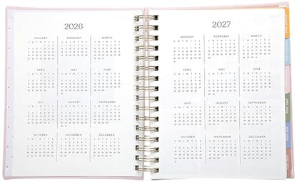 WORLD TRAVELER 2026 Planner Weekly & Monthly Hardcover Spiral Agenda | Hardcover Spiral Lay-Flat Binding, Weekly and Monthly Planning Pages, January to December 2026, 7x8.75 Compact Format - color: White/Golden Peony